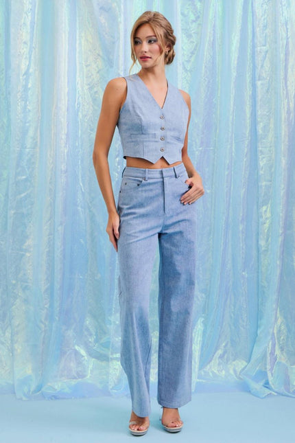 Conjunto chaleco y pantalón mezclilla azul Jash Online