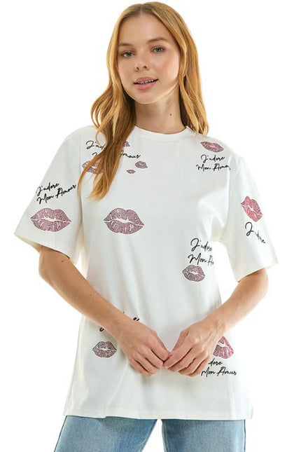 Playera Blanca Oversize Espalda Descubierta con Labios