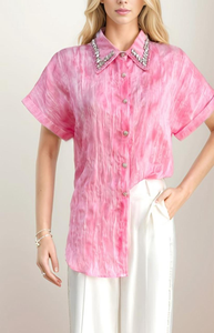 Camisa Tie-Dye Rosa con Detalles Brillantes