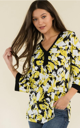 Blusa Cuello-V Amarillo Abstracto