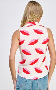 Blusa con Estampado de Labios Rojos