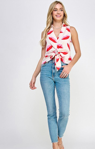 Blusa con Estampado de Labios Rojos