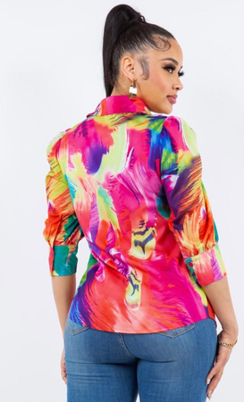 Blusa de estampado abstracto vibrante